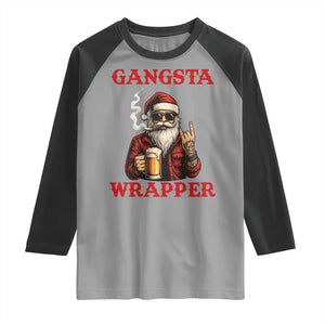 Funny Santa Drinking Beer Christmas Raglan Shirt Gangster Rock On Hand Xmas TS14 Sport Gray Black Print Your Wear