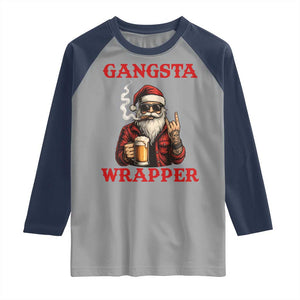 Funny Santa Drinking Beer Christmas Raglan Shirt Gangster Rock On Hand Xmas TS14 Sport Gray Navy Print Your Wear