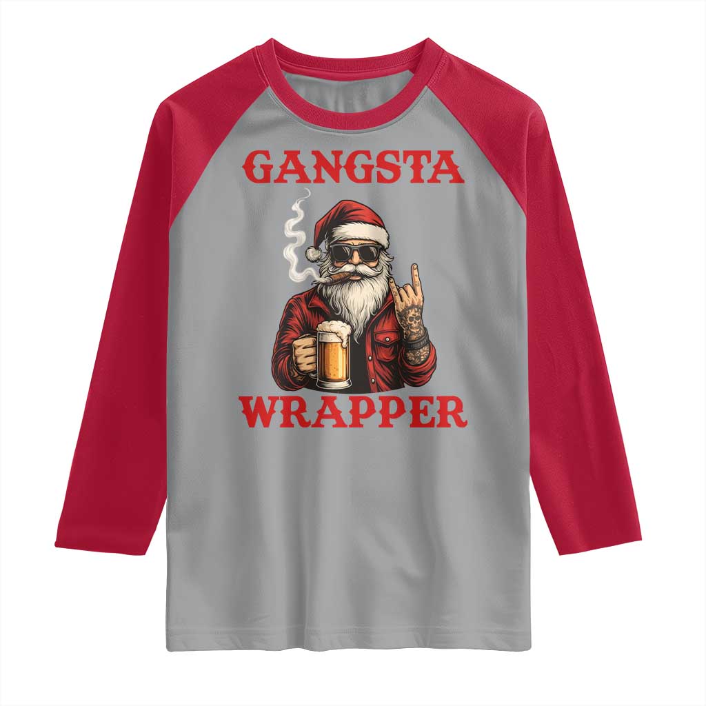 Funny Santa Drinking Beer Christmas Raglan Shirt Gangster Rock On Hand Xmas TS14 Sport Gray Red Print Your Wear