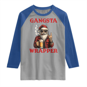 Funny Santa Drinking Beer Christmas Raglan Shirt Gangster Rock On Hand Xmas TS14 Sport Gray Royal Print Your Wear