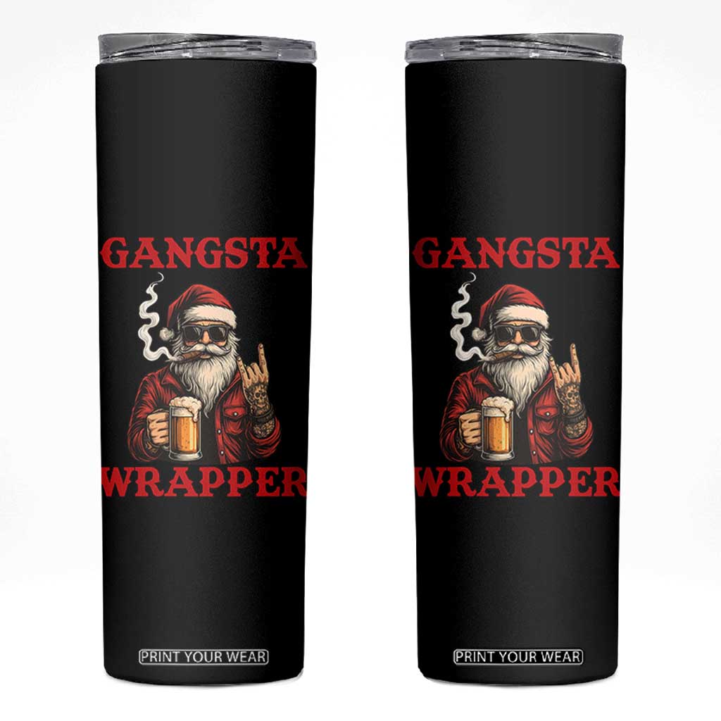Funny Santa Drinking Beer Christmas Skinny Tumbler Gangster Rock On Hand Xmas TS14 Black Print Your Wear