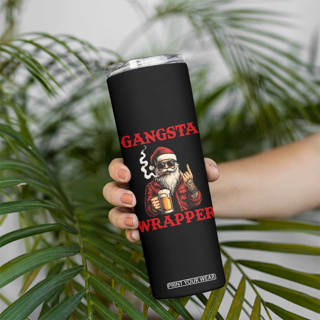 Funny Santa Drinking Beer Christmas Skinny Tumbler Gangster Rock On Hand Xmas TS14 Print Your Wear