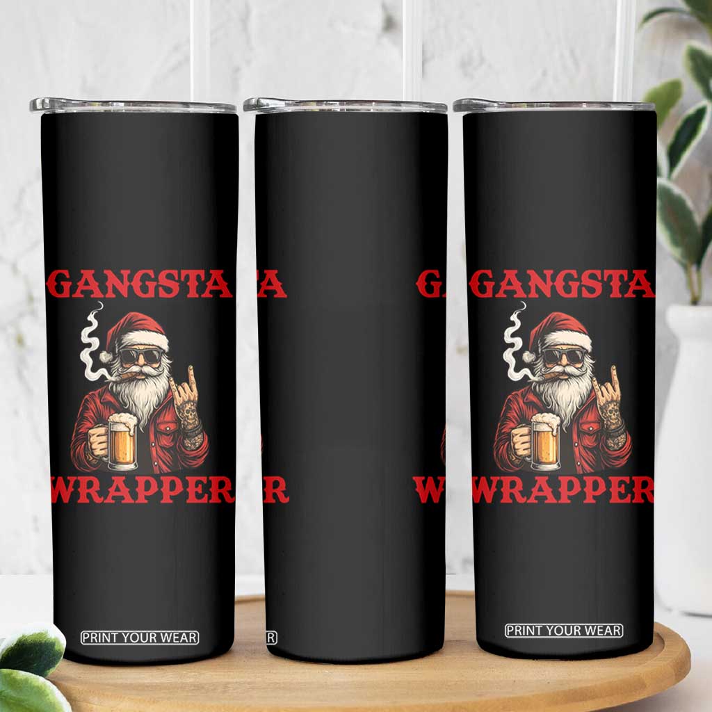 Funny Santa Drinking Beer Christmas Skinny Tumbler Gangster Rock On Hand Xmas TS14 Print Your Wear