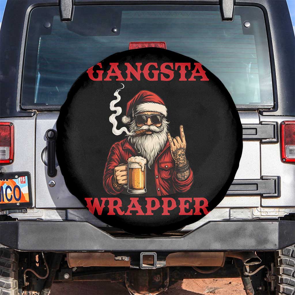 Funny Santa Drinking Beer Christmas Spare Tire Cover Gangster Rock On Hand Xmas TS14 No hole Black Print Your Wear