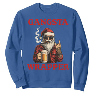 Funny Santa Drinking Beer Christmas Sweatshirt Gangster Rock On Hand Xmas - Print Your Wear