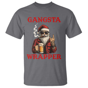 Funny Santa Drinking Beer Christmas T Shirt Gangster Rock On Hand Xmas - Print Your Wear