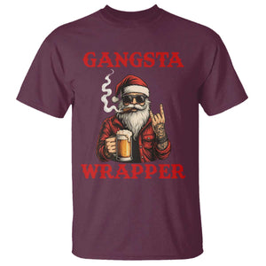 Funny Santa Drinking Beer Christmas T Shirt Gangster Rock On Hand Xmas - Print Your Wear