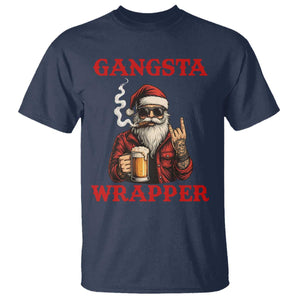 Funny Santa Drinking Beer Christmas T Shirt Gangster Rock On Hand Xmas - Print Your Wear