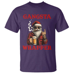 Funny Santa Drinking Beer Christmas T Shirt Gangster Rock On Hand Xmas - Print Your Wear