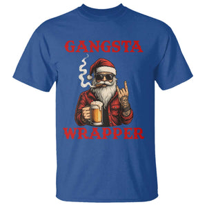 Funny Santa Drinking Beer Christmas T Shirt Gangster Rock On Hand Xmas - Print Your Wear