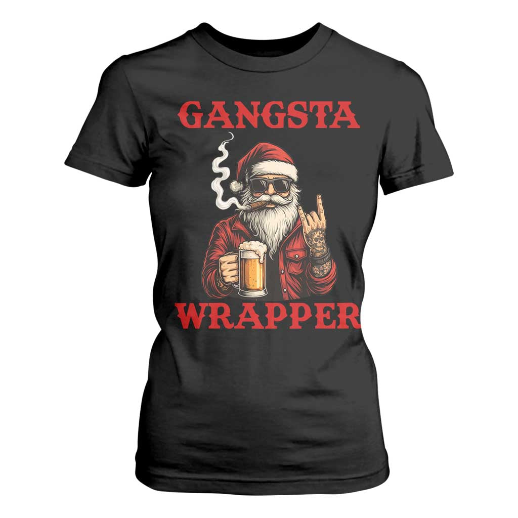 Funny Santa Drinking Beer Christmas T Shirt For Women Gangster Rock On Hand Xmas TS14 Black Print Your Wear