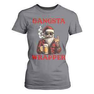Funny Santa Drinking Beer Christmas T Shirt For Women Gangster Rock On Hand Xmas - Print Your Wear