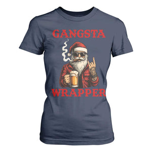 Funny Santa Drinking Beer Christmas T Shirt For Women Gangster Rock On Hand Xmas - Print Your Wear