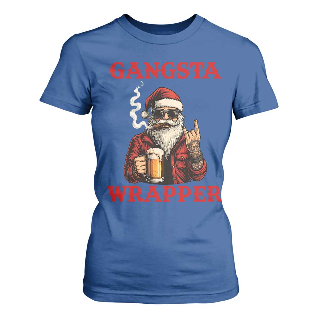 Funny Santa Drinking Beer Christmas T Shirt For Women Gangster Rock On Hand Xmas TS14 Royal Blue Print Your Wear