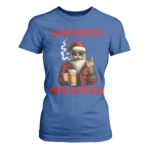 Funny Santa Drinking Beer Christmas T Shirt For Women Gangster Rock On Hand Xmas - Print Your Wear