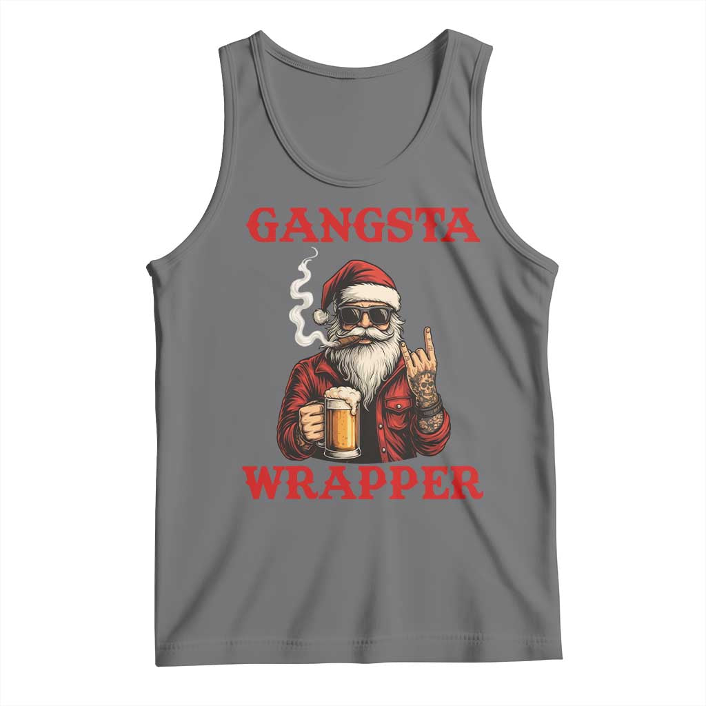 Funny Santa Drinking Beer Christmas Tank Top Gangster Rock On Hand Xmas TS14 Black Heather Print Your Wear