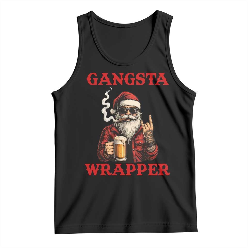 Funny Santa Drinking Beer Christmas Tank Top Gangster Rock On Hand Xmas TS14 Black Print Your Wear