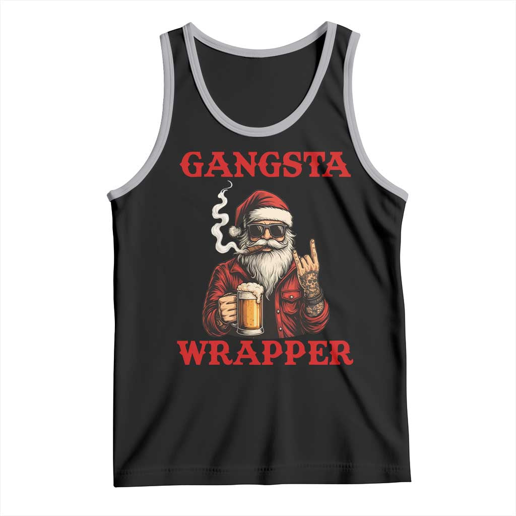 Funny Santa Drinking Beer Christmas Tank Top Gangster Rock On Hand Xmas TS14 Black Athletic Heather Print Your Wear