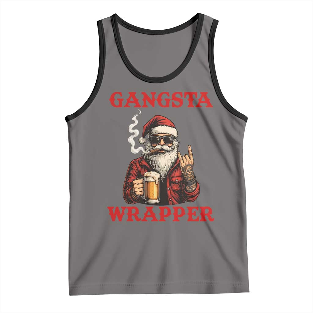 Funny Santa Drinking Beer Christmas Tank Top Gangster Rock On Hand Xmas TS14 Deep Heather Black Print Your Wear