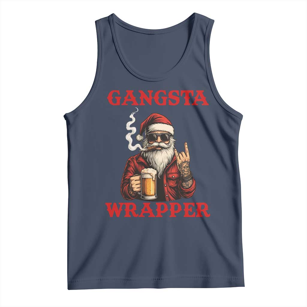 Funny Santa Drinking Beer Christmas Tank Top Gangster Rock On Hand Xmas TS14 Navy Print Your Wear