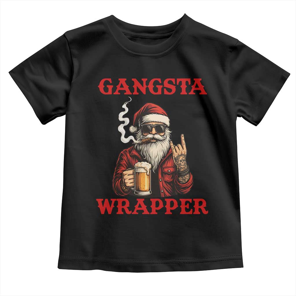 Funny Santa Drinking Beer Christmas Toddler T Shirt Gangster Rock On Hand Xmas - Print Your Wear