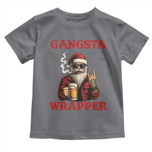 Funny Santa Drinking Beer Christmas Toddler T Shirt Gangster Rock On Hand Xmas - Print Your Wear