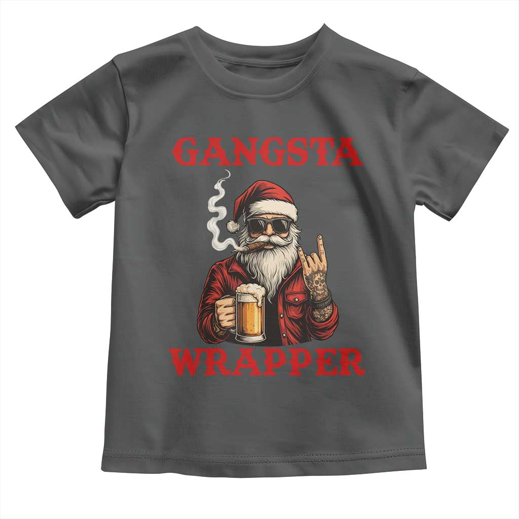 Funny Santa Drinking Beer Christmas Toddler T Shirt Gangster Rock On Hand Xmas TS14 Dark Heather Print Your Wear