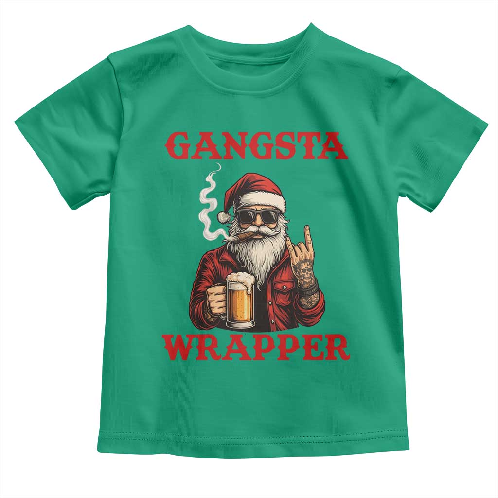 Funny Santa Drinking Beer Christmas Toddler T Shirt Gangster Rock On Hand Xmas TS14 Irish Green Print Your Wear
