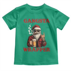 Funny Santa Drinking Beer Christmas Toddler T Shirt Gangster Rock On Hand Xmas - Print Your Wear