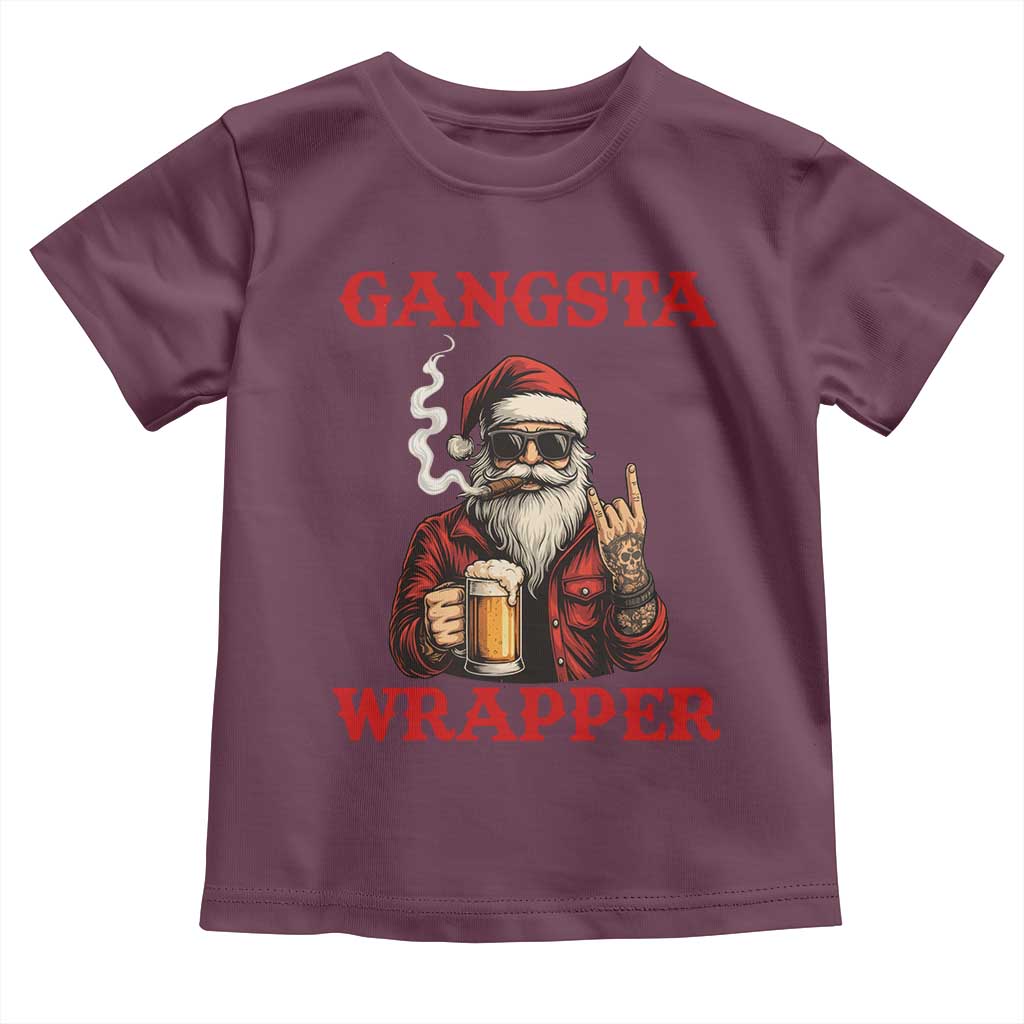 Funny Santa Drinking Beer Christmas Toddler T Shirt Gangster Rock On Hand Xmas TS14 Maroon Print Your Wear