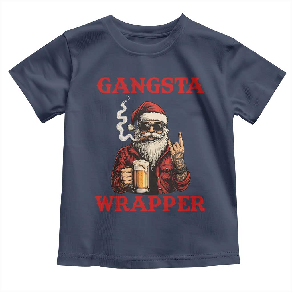Funny Santa Drinking Beer Christmas Toddler T Shirt Gangster Rock On Hand Xmas TS14 Navy Print Your Wear