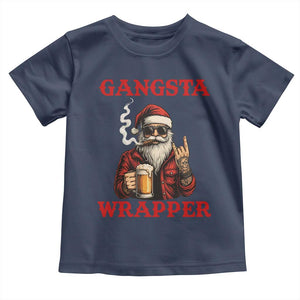 Funny Santa Drinking Beer Christmas Toddler T Shirt Gangster Rock On Hand Xmas - Print Your Wear
