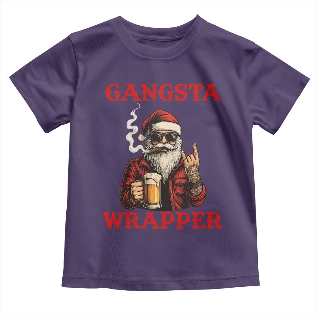 Funny Santa Drinking Beer Christmas Toddler T Shirt Gangster Rock On Hand Xmas TS14 Purple Print Your Wear