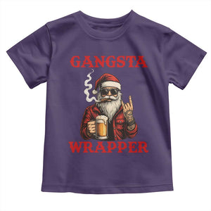 Funny Santa Drinking Beer Christmas Toddler T Shirt Gangster Rock On Hand Xmas - Print Your Wear