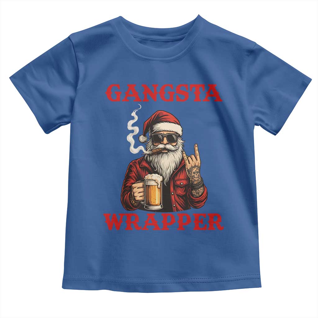 Funny Santa Drinking Beer Christmas Toddler T Shirt Gangster Rock On Hand Xmas TS14 Royal Blue Print Your Wear