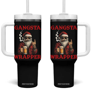 Funny Santa Drinking Beer Christmas Tumbler With Handle Gangster Rock On Hand Xmas - Print Your Wear