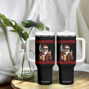 Funny Santa Drinking Beer Christmas Tumbler With Handle Gangster Rock On Hand Xmas - Print Your Wear