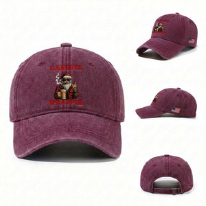 Funny Santa Drinking Beer Christmas Washed Cotton Baseball Cap Gangster Rock On Hand Xmas TS14 Washed Cap Universal Fit Burgundy Print Your Wear