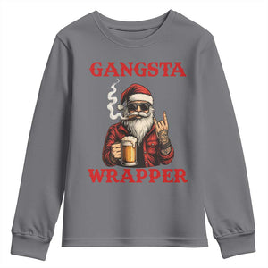 Funny Santa Drinking Beer Christmas Youth Sweatshirt Gangster Rock On Hand Xmas - Print Your Wear