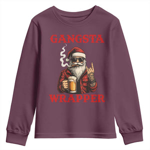 Funny Santa Drinking Beer Christmas Youth Sweatshirt Gangster Rock On Hand Xmas - Print Your Wear
