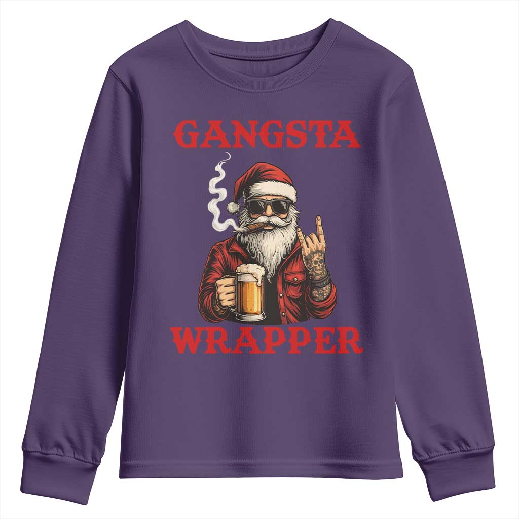 Funny Santa Drinking Beer Christmas Youth Sweatshirt Gangster Rock On Hand Xmas TS14 Purple Print Your Wear