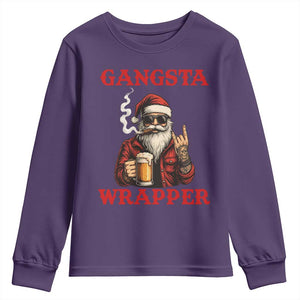 Funny Santa Drinking Beer Christmas Youth Sweatshirt Gangster Rock On Hand Xmas - Print Your Wear