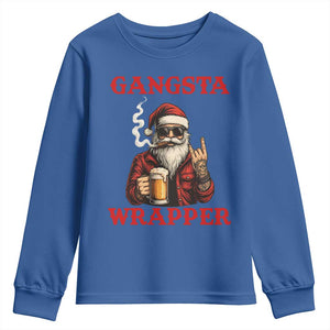 Funny Santa Drinking Beer Christmas Youth Sweatshirt Gangster Rock On Hand Xmas - Print Your Wear