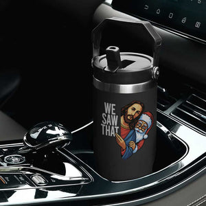 Funny Jesus Santa Meme Flip Straw Tumbler We Saw That Christmas TS14 Print Your Wear