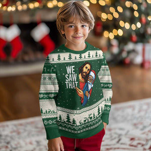 Funny Jesus Santa Meme Ugly Christmas Sweater We Saw That Xmas - Print Your Wear