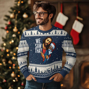 Funny Jesus Santa Meme Ugly Christmas Sweater We Saw That Xmas - Print Your Wear
