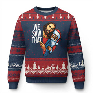 Funny Jesus Santa Meme Ugly Christmas Sweater We Saw That Xmas - Print Your Wear