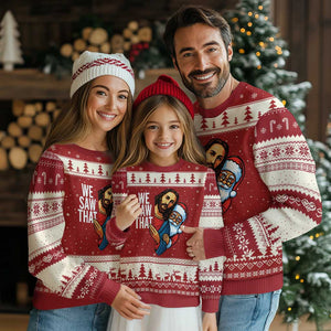 Funny Jesus Santa Meme Ugly Christmas Sweater We Saw That Xmas - Print Your Wear