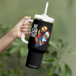 Funny Jesus Santa Meme Tumbler With Handle We Saw That Christmas - Print Your Wear
