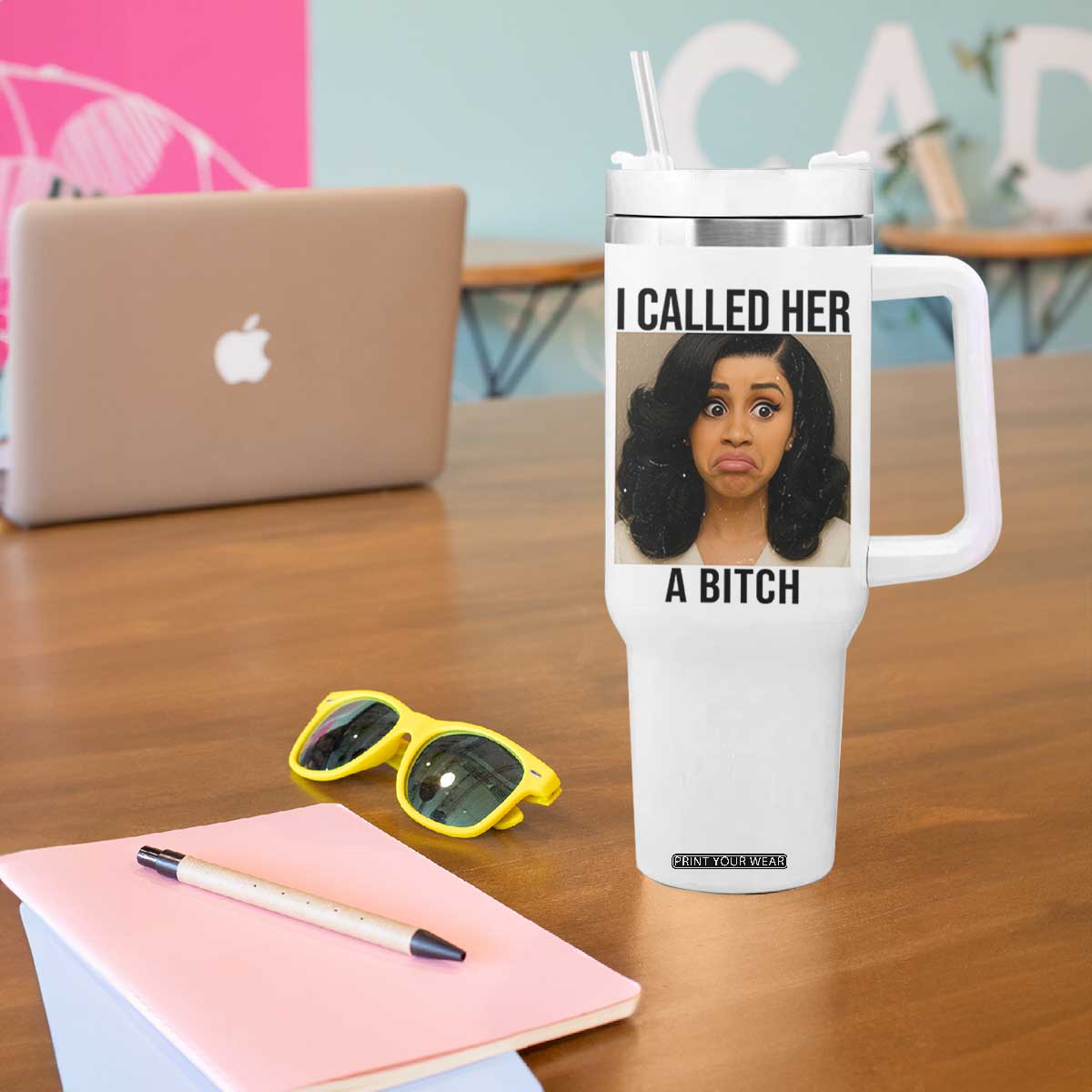 Funny Doll Face Meme Tumbler With Handle I Called Her A Bitch TS14 Print Your Wear